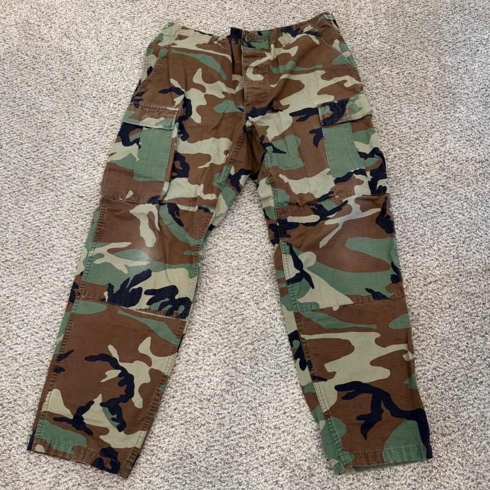 Vintage Woodland Camo Cargo Pants Ripstop Military Utility Trousers Sz L Regular